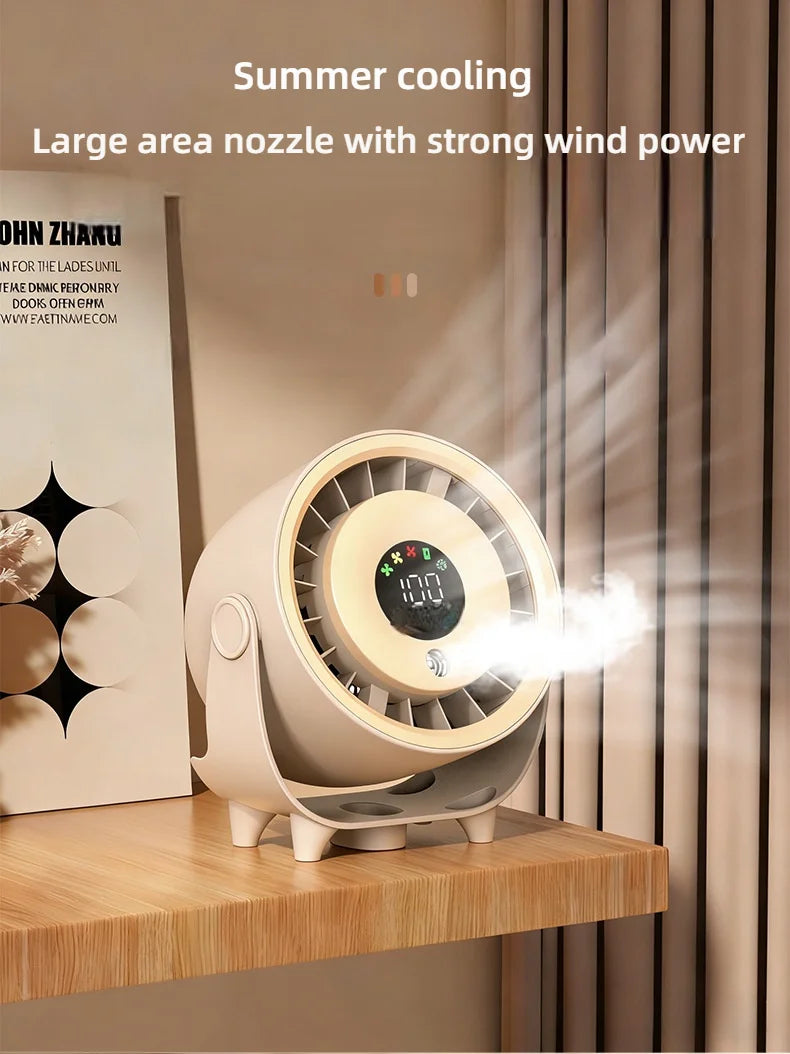 Neuer Sprühnebelventilator, befeuchtend, schnelle Kühlung, Aufhängeloch, geräuscharm, digitale Anzeige, Tastensteuerung der Geschwindigkeit, fein absorbierbar