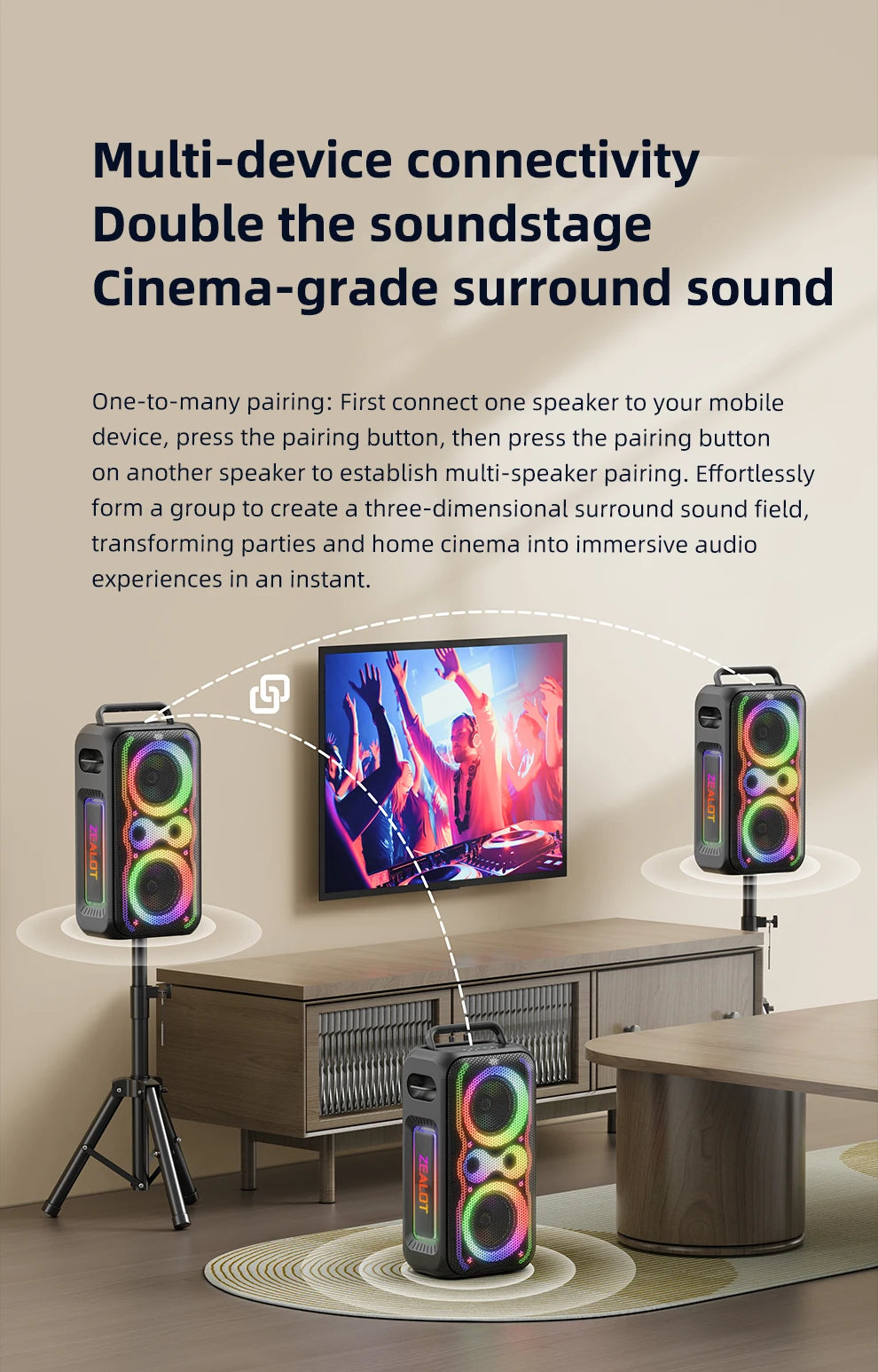 ZEALOT-PT21 200W Kabelloser Bluetooth-Lautsprecher, tragbarer Outdoor-Lautsprecher mit sattem Bass, Stereokopplung, Reverse Charging,
