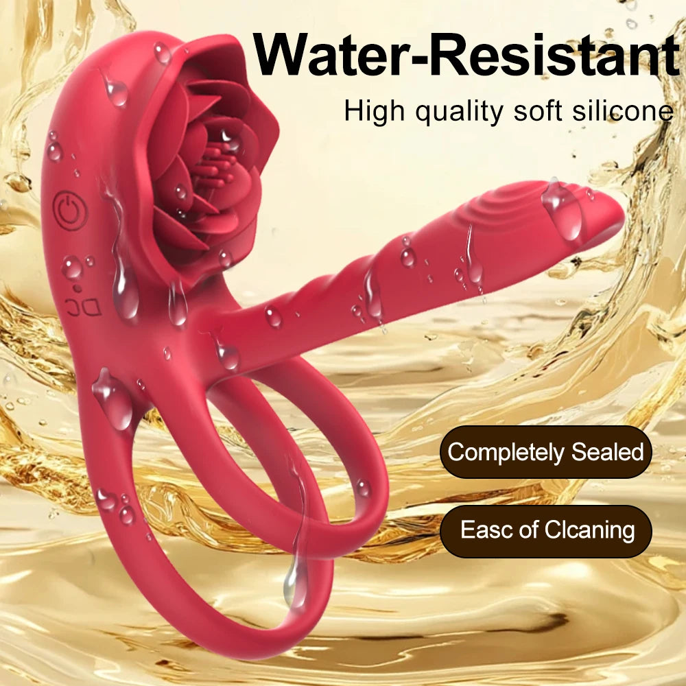 Rosen-Penisring Vibrator für Frauen G-Punkt Klitoris-Stimulation Männer Ejakulationsverzögerung Silikon-Hodenring Sexspielzeug für Paare