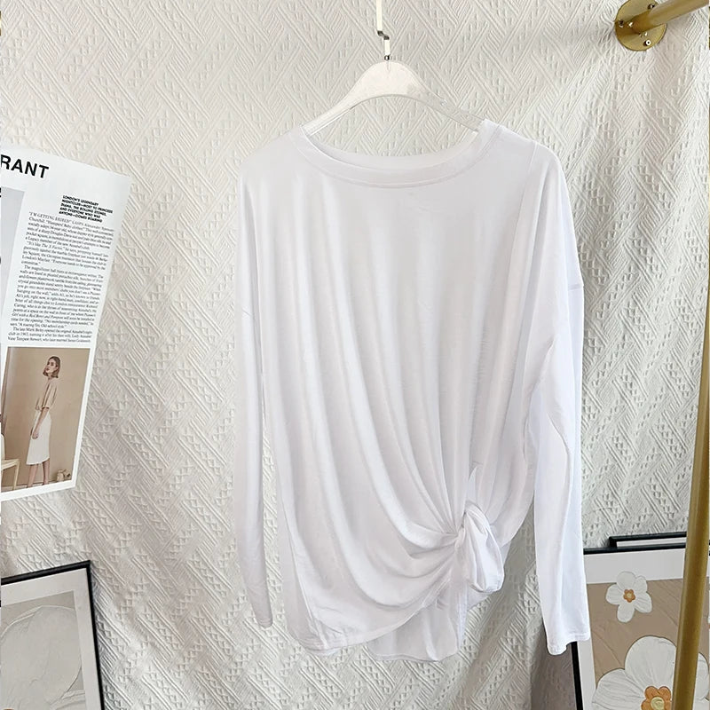 Damen Yoga Shirts Sportoberteile Langarm O-Ausschnitt Atmungsaktives Laufshirt Lockere Fitnesskleidung Gym Sportbekleidung Pilates T-Shirts