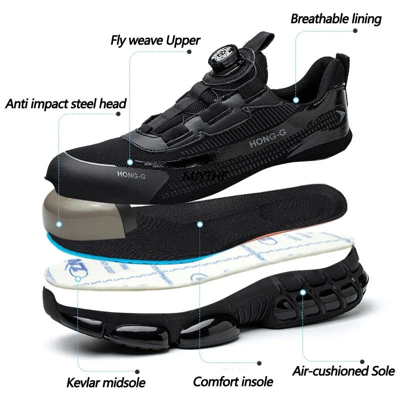 Herren Arbeitsschuhe Drehverschluss-Arbeitssneaker Schutzschuhe Industrie-Sicherheitsschuhe Durchtrittsicher Anti-Smash Stahlkappen-Schuhe Zweitbild