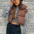 Winter Kurze Daunen Weste Damen Warmer Stehkragen Reißverschluss Jacke Freizeit Mode Gesteppte Cropped Mäntel Street Outerwear