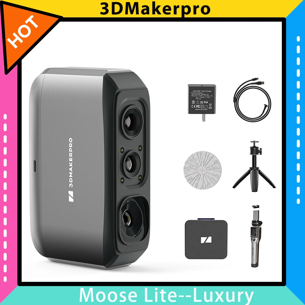 3DMakerpro Moose Lite 3D-Scanner, NIR-Lichtquelle, 0,05 mm Genauigkeit, 0,10 mm Auflösung, 24-Bit Farbkamera, 10fps Bildrate, Anti-Shake-Linsen, Kompatibel mit Windows/MacOS – Luxus-Version Hauptbild