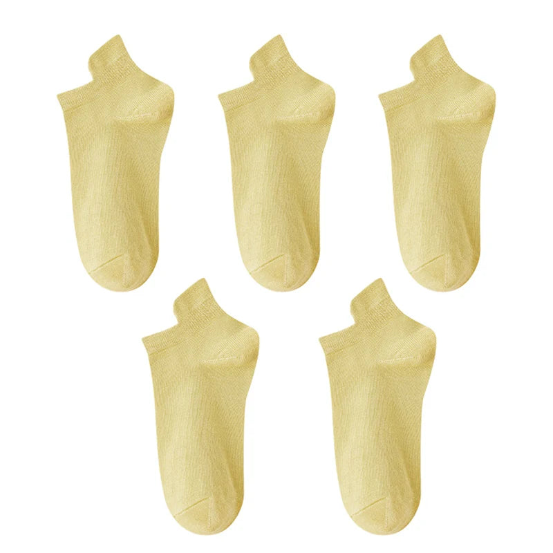 10 Stück=5 Paar Damen Socken Casual Atmungsaktiv Hohe Qualität Knöchelsocken Sommer Low Cut Baumwolle Dünne Kurze Elastische Socken calcetines