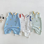 2026 Neue Sommer-Babykleidung 0-2 Jahre Cartoon-Print Ärmelloser Polo-Strampler Atmungsaktives Mesh-Gewebe mit Knopfleiste und Druckknopfverschluss
