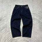 Vintage Low Waist Hip Hop Kirschblüten bestickte Jeans Weite Hose Y2K Kleidung Herren Damen Bestickte Baggy Jeans