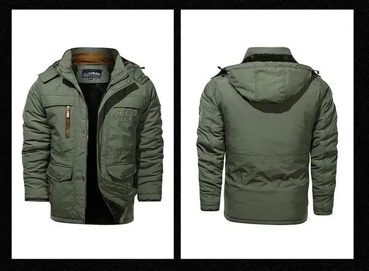 Herren Winterjacke Fleece-Futter Outdoor Parka Mantel Kapuzen-Windbreaker Militär Dick Warme Oberbekleidung Große Größe 6XL Multi-Taschen
