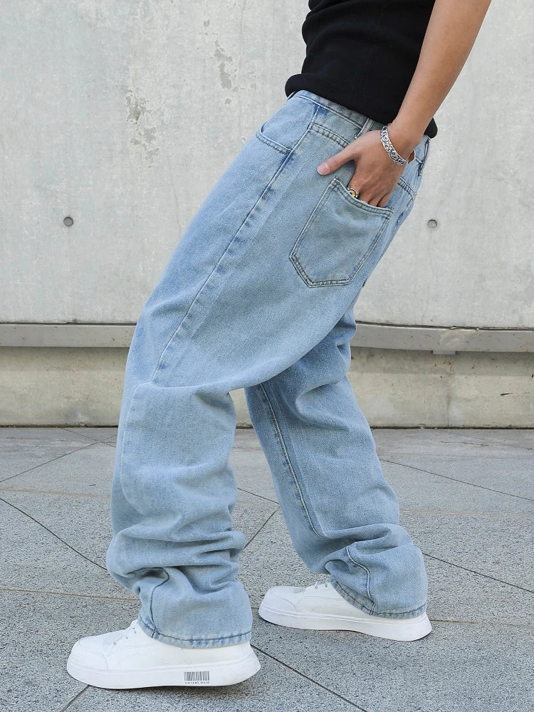 Frühling Herbst Herren Baggy Jeans Oversize Straight Loose Lässige Denim Hose Unifarben Streetwear Fashion Y2k Weite Hosen