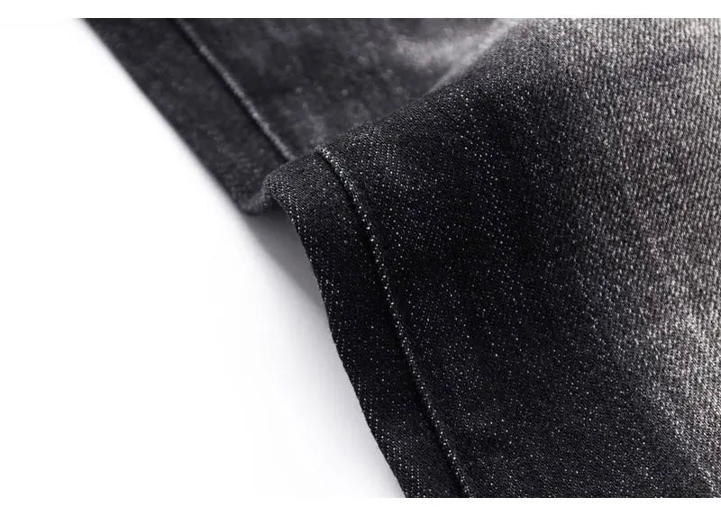 Street Fashion Herren Eng Schwarz Grau Jeans Retro Elastische Schlankmachende Split-Style Jeans Herren Retro Designer Brand Jeans Hombre
