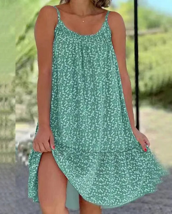 2026 Sommer Neuer grenzüberschreitender Amazon europäischer und amerikanischer Freizeitstil Bedrucktes ärmelloses Kleid mit weitem Saum