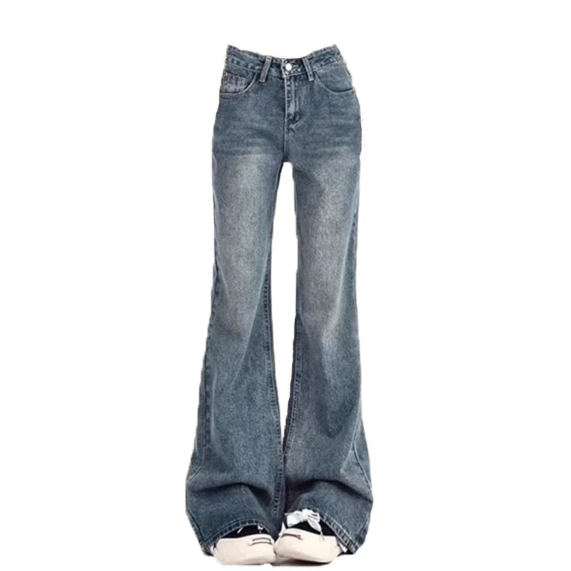 Damen Jeans Schlaghose Freizeithose Figurformend Vintage Inspiriert Herbst High Waist Schlagjeans Damen Hose Schlaghose Jeans Y2K Hauptbild