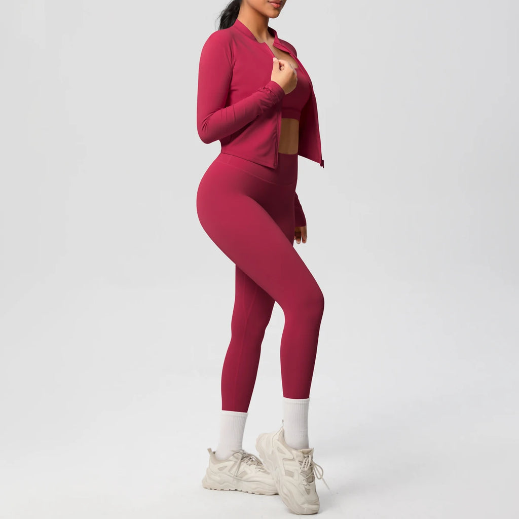 3-teiliges Sportbekleidung Yoga-Set Gym Sport-BH Reißverschlussjacke Leggings Kleidung Sportbekleidung Yoga-Anzüge für Damen Fitness-Set Trainingsanzug