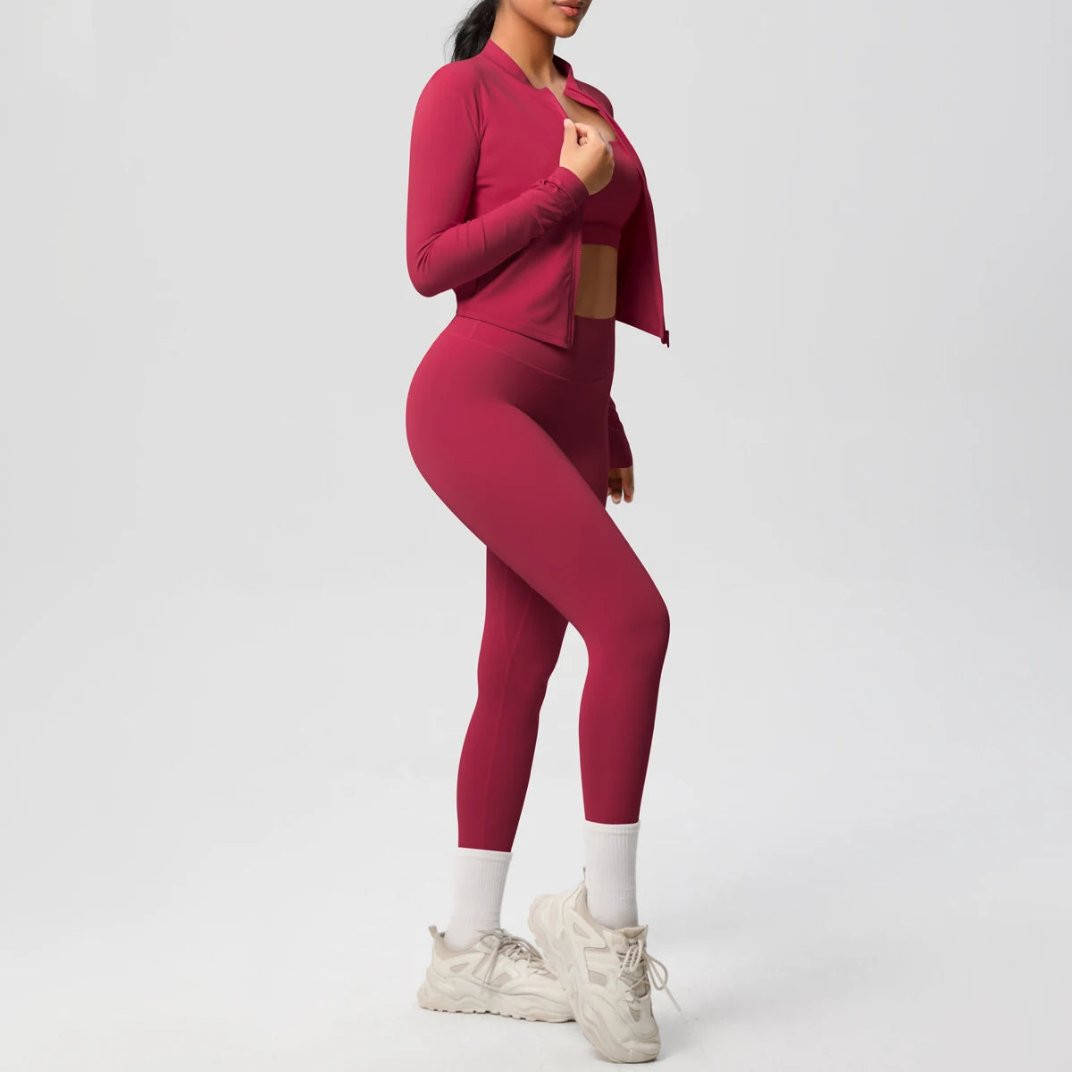 3-teiliges Sportbekleidung Yoga-Set Gym Sport-BH Reißverschlussjacke Leggings Kleidung Sportbekleidung Yoga-Anzüge für Damen Fitness-Set Trainingsanzug