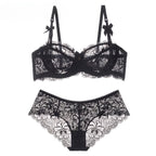 MOYISU Sommer-Dessous-Set, transparenter französischer Spitze, Minimizer-BH, Slip, ultradünn, sexy Damenunterwäsche, großer Busen, sexy Po & Höschen