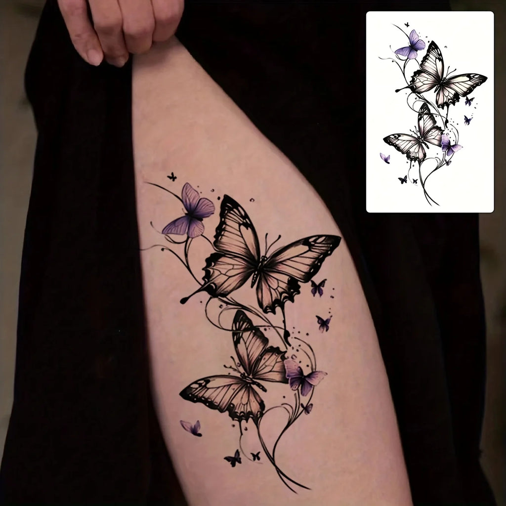 1 Stück modischer cooler temporärer Tattoo-Aufkleber, buntes Paar Fake-Tattoo, Einweg-Schmetterlingsdesign