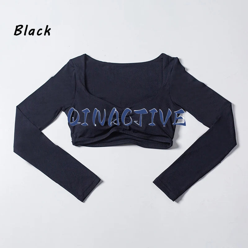 QINACTIVE Damen Yoga Shirts Crop Top Langarmshirts für Damen Yoga Sport Fitness Gym Kleidung Workout Tops