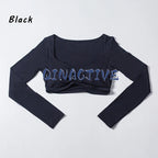 QINACTIVE Damen Yoga Shirts Crop Top Langarmshirts für Damen Yoga Sport Fitness Gym Kleidung Workout Tops