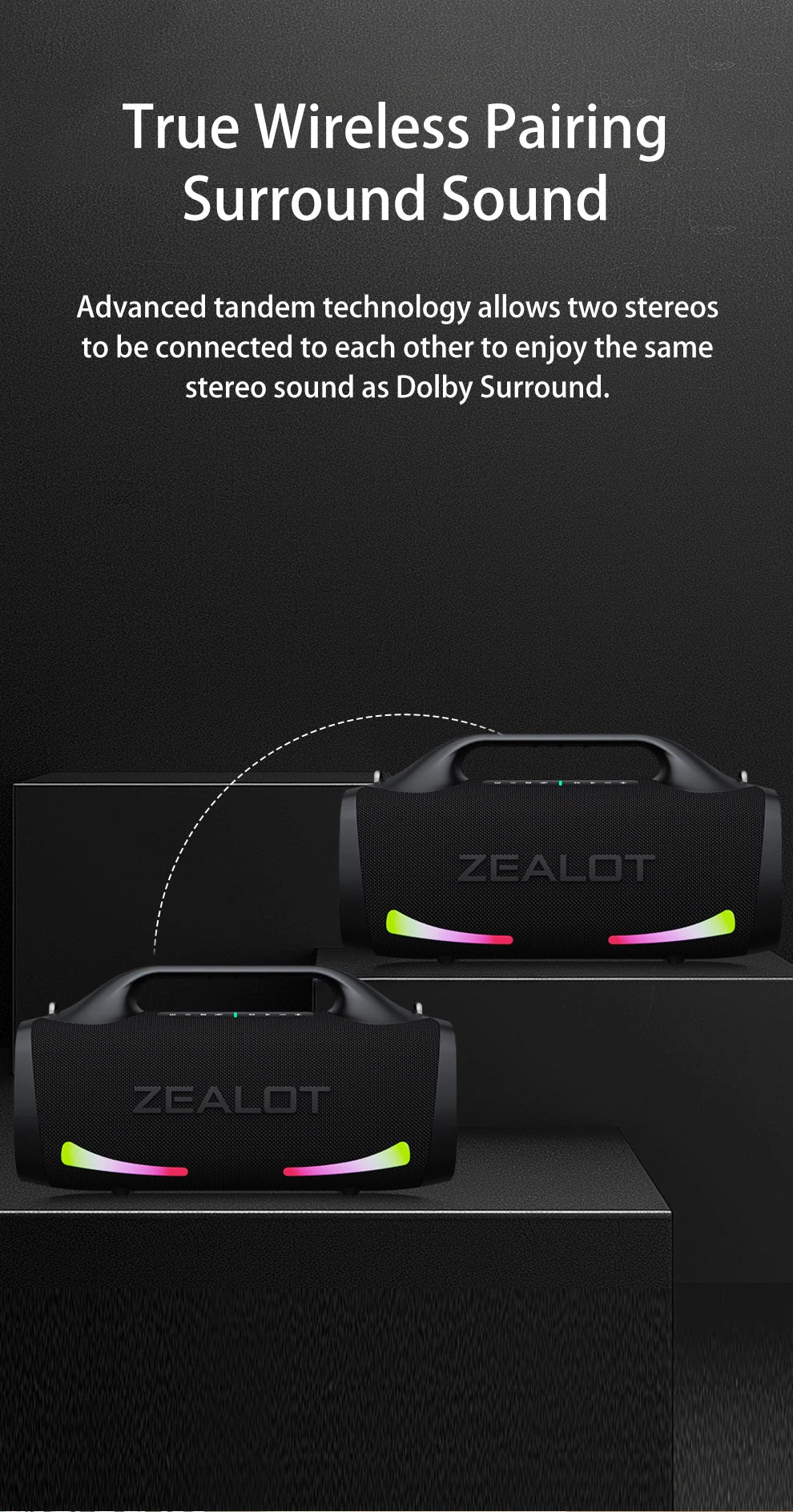 ZEALOT S79 Bluetooth-Lautsprecher 100W Tragbarer Subwoofer HiFi Dual Pairing Schnellladung 24000mAh Akku