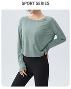 DRUR Damen Langarm Yoga T-Shirts, lockere Passform Sport Fitness Crop Tops lässig leichtes dünnes Shirt für Fitnessstudio Straße Reisen