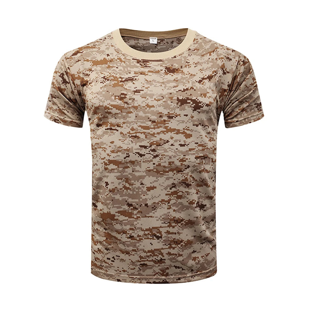 Outdoor Sports Men T-Shirts 3D Camouflage Quick Dry O Neck Short Sleeve Tops Shirt Camo Hiking Hunting T Shirt