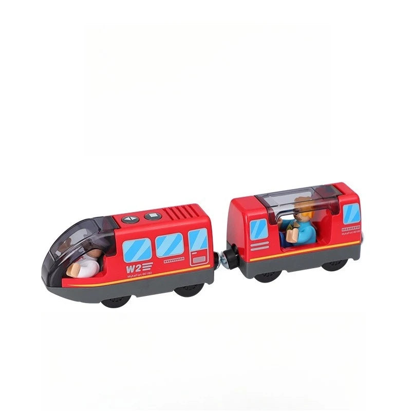 Elektrische Holzeisenbahn für Kinder, kompatibel mit Holzschienen, magnetische Verbinder, selbstfahrender Zug aus Druckgussmetall für Jungen und Mädchen ab 3 Jahren