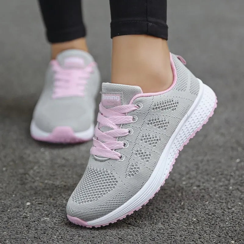 Damen Freizeitschuhe Mode Atmungsaktive Walking Mesh Flache Schuhe Sneakers Weiß Damen Fußbekleidung Zweitbild