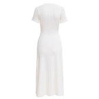 Sommer einfarbig Rundhals Kurzarm Business-Kleid Damen Koreanisch Einreiher Ausgeschnittenes langes Kleid Modetrend
