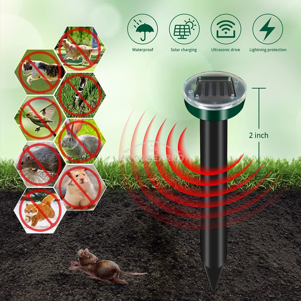 4/8X Solar-Vertreiber Solarbetrieben Ultraschall Sonic Maus Maulwurf Schädlings Nagetier Abwehr Vibrationswelle Garten Rasen Bauernhof Feld Außenbereich