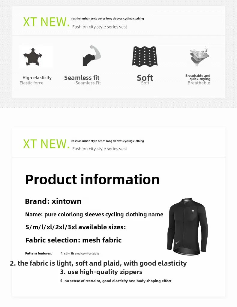XINTOWN Herren Langarm-Radtrikot, Rennbekleidung für Frühling/Sommer, Export-Fahrradbekleidung, einfarbiges Langarm-Oberteil