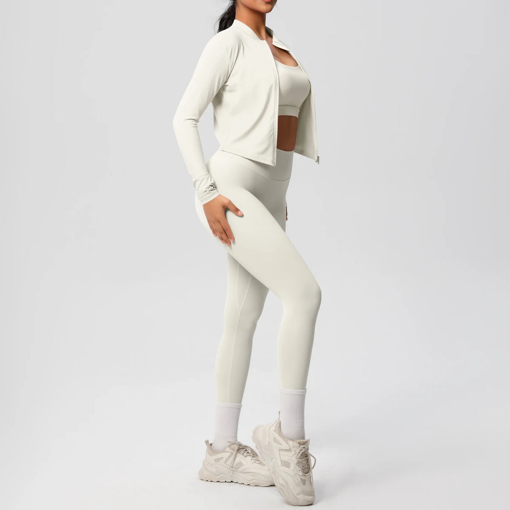 3-teiliges Sportbekleidung Yoga-Set Gym Sport-BH Reißverschlussjacke Leggings Kleidung Sportbekleidung Yoga-Anzüge für Damen Fitness-Set Trainingsanzug
