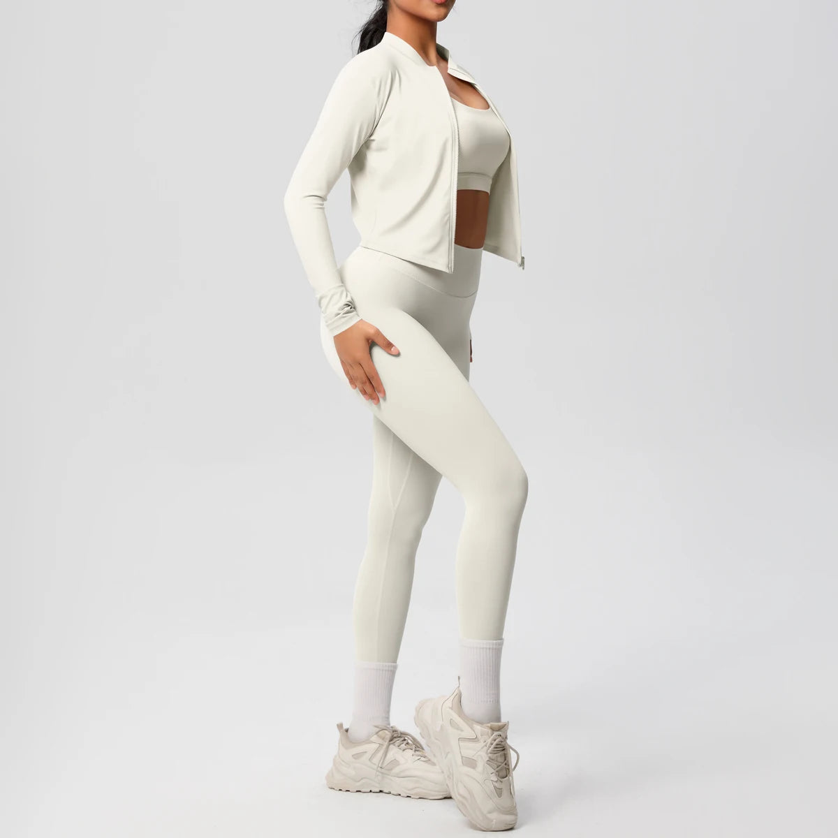3-teiliges Sportbekleidung Yoga-Set Gym Sport-BH Reißverschlussjacke Leggings Kleidung Sportbekleidung Yoga-Anzüge für Damen Fitness-Set Trainingsanzug