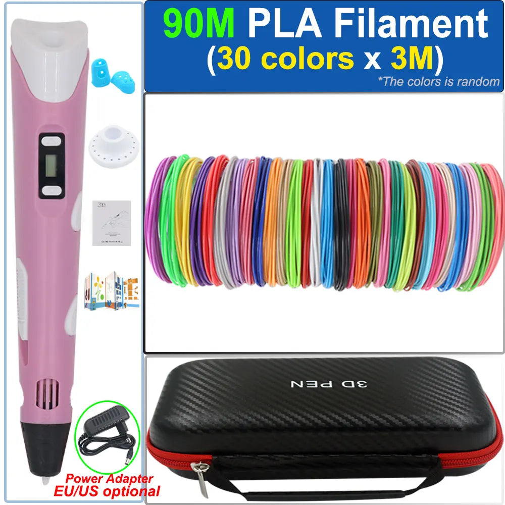 Kinder 3D-Stift 3D-Zeichnung Druckstift mit LCD-Bildschirm Netzteil 200M PLA Filament Spielzeug Kinder Weihnachten Geburtstag DIY Geschenk