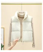 Winter Kurze Daunen Weste Damen Warmer Stehkragen Reißverschluss Jacke Freizeit Mode Gesteppte Cropped Mäntel Street Outerwear