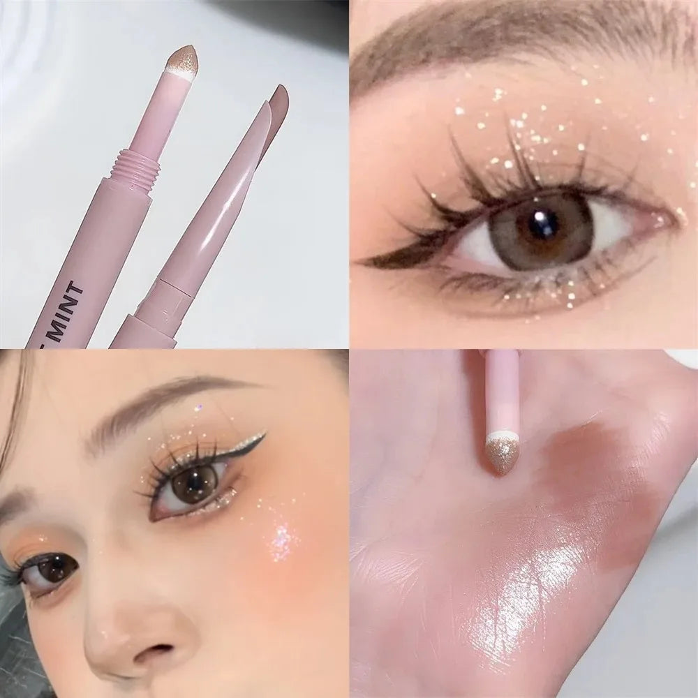 Doppelseitiger Lying Silkworm Eyeliner Pencil Diamond Glitter Matt Aegyosal Pen Aufhellende Creme-Lidschatten-Highlighter-Augen-Make-up