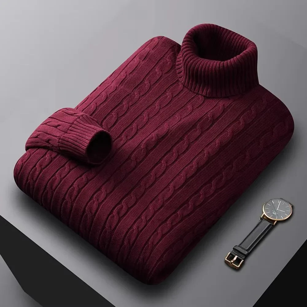Herbst Neues Herren Rollkragenpullover Jacquard-Strickpullover Einfarbig Freizeit Wärme Hochelastisch Vielseitiger Herren-Pullover