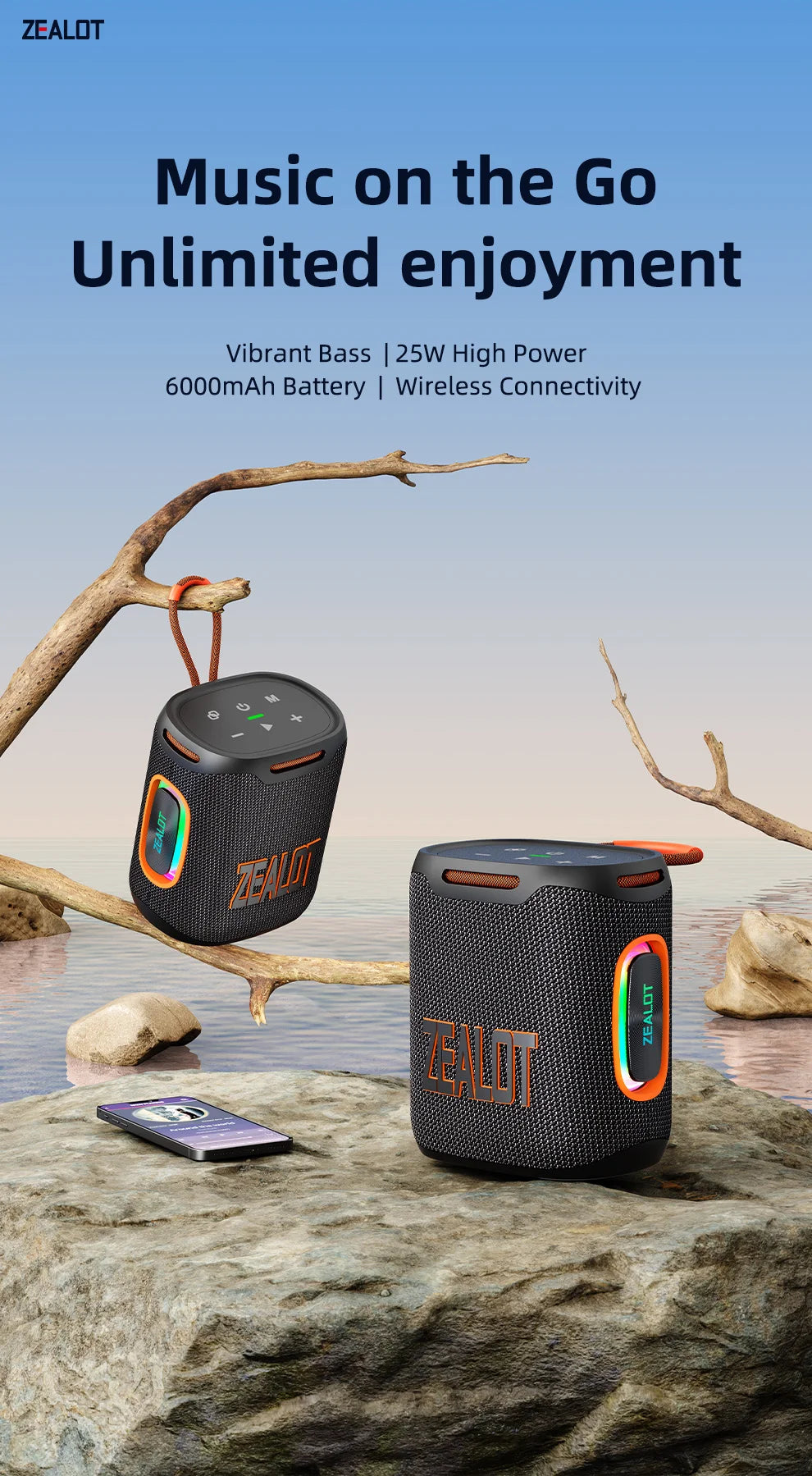S122 25W Kabelloser Bluetooth-Lautsprecher Outdoor Tragbarer Mini Wasserdichter Lautsprecher mit Licht 6000mAh Akku Bass Boost für Outdoor