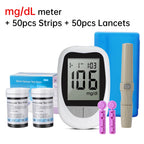 Medizinischer Blutzuckermesser 50 Blutzuckerteststreifen Lanzetten Blutzuckermessgerät Kit Zuckermonitor Glucometro für Diabetes mmol/L oder mg/dL