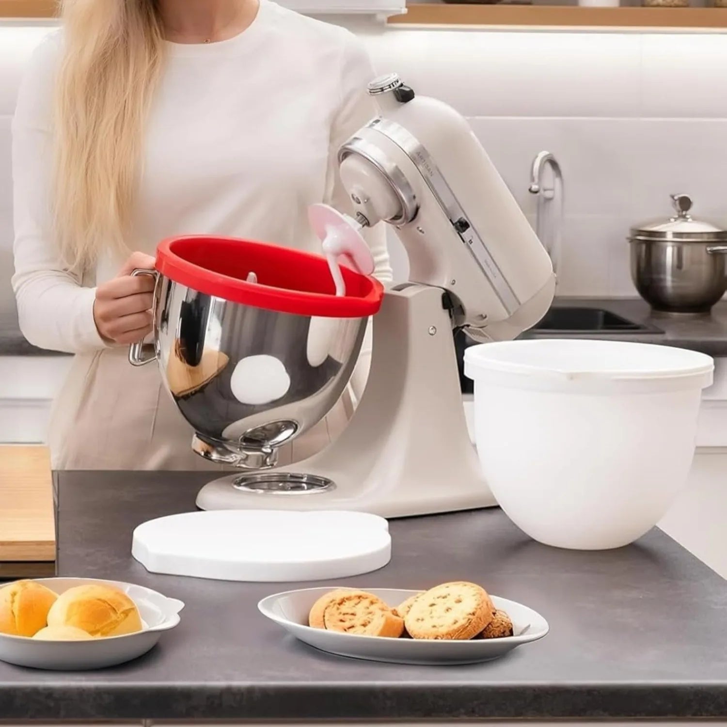 Silikonschüssel-Einlage mit Deckel für KitchenAid 4,8-Liter-Küchenmaschinen mit kippbarem Motorkopf