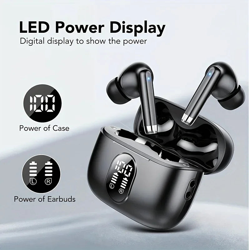 UYUXIO Kabelloser Kopfhörer 40 dB Geräuschunterdrückung Bluetooth 5.3 Kopfhörer ENC mit LED-Anzeige HD TWS Ohrhörer Transparenzmodus