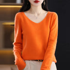 Damen 100% Merinowolle Pullover V-Ausschnitt Basic Pulli Herbst Winter Kaschmir Kleidung Langarm Weiche Strickware Oberteile Unifarben