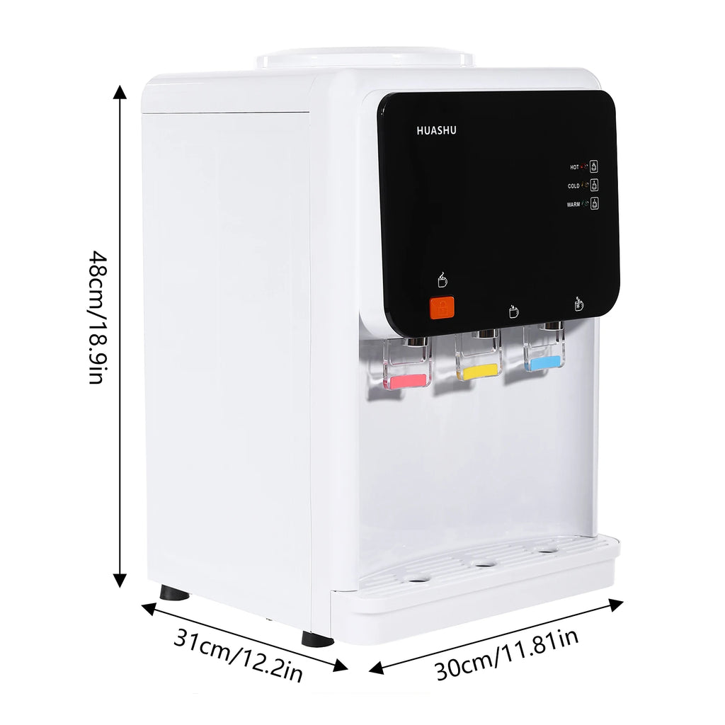Moderner weißer elektrischer Wasserspender, 31*30*48cm, wassergekühlter Spender, 500W Desktop-Warm- und Kaltwasserspender