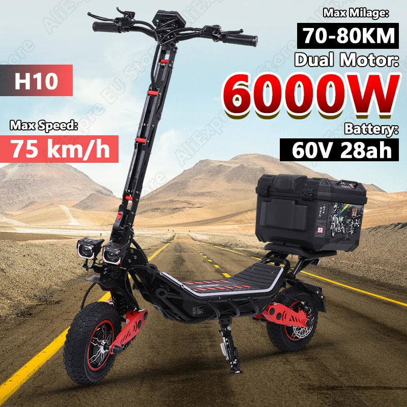 FREEBOY H10 E-Scooter Geschenk-Werkzeugkasten 6000W Doppelmotor 60V 28AH Akku Geschwindigkeit 75km/h 12" Reifen Elektroroller hydraulische Bremsen Hauptbild