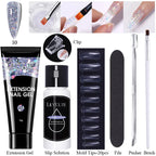 LILYCUTE 15ml Verlängerungsgel-Nagellack-Set Quick Nail Prolong mit Verlängerungsform-Nagelspitzen Acryl-Lösung Maniküre-Werkzeug-Kit