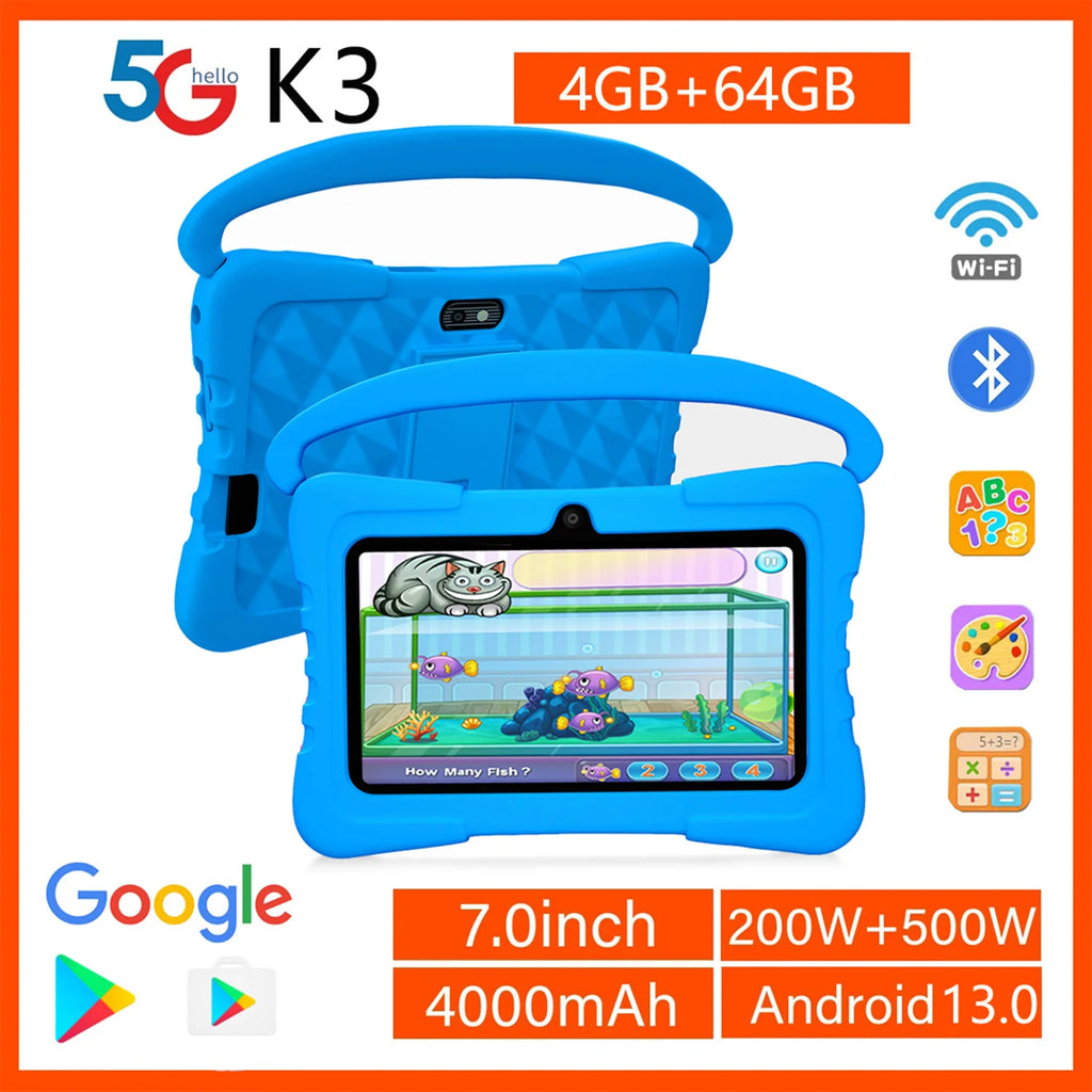 Neue 5G WiFi 7 Zoll Kinder Tablets Android 13 Quad Core 4GB RAM 64GB ROM 4000mAh Bluetooth Kinder Geschenk Kids Software Tablet Pc