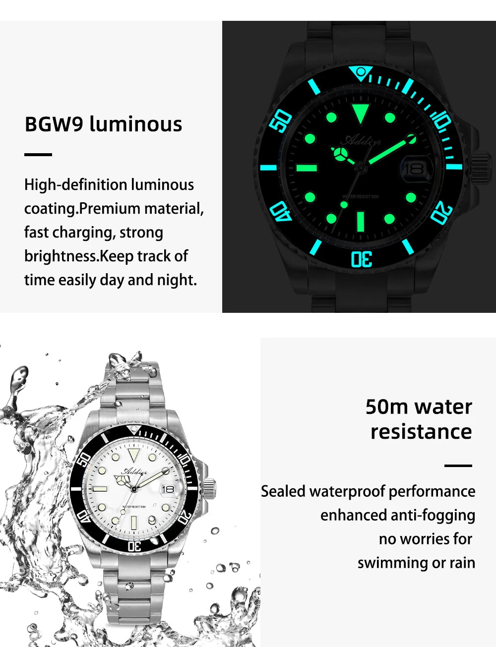 ADDIES Luxus Damenarmbanduhren Elegant Klassische 36mm Business Damenuhr BGW9 Leuchtend Wasserdicht Edelstahl Quarz Damenuhren