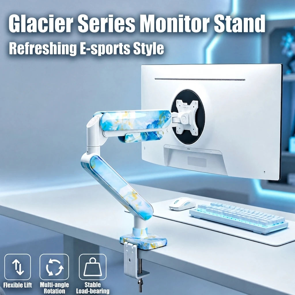 SC5 Jade Marble Pneumatic Monitor Arm Single Desk Mount Stand For 17-35 Inch Screen 2-10kg Load Height Adjustable Gaming Bracket