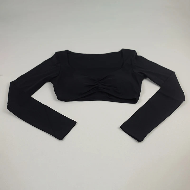 Schnell trocknende, atmungsaktive, kurze Yoga-Kleidung für Damen, sexy, „Nude Feeling“ Fitness-Oberteile, schmal geschnittene Trainings-Laufkleidung