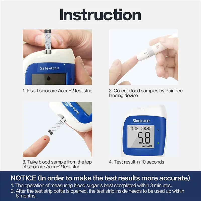 Sinocare Safe Accu2 Blutzuckermessgerät Blutzucker Testkit Diabetes Heim-Glukometer mit 50 Teststreifen oder nur Teststreifen