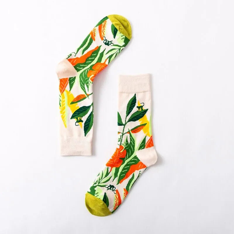 1 Paar Damensocken Cartoon Hund Krake Blume Pflanze Kawaii Lustige Freizeit Damen Baumwollsocken Strümpfe Streetwear Harajuku Crew Socken