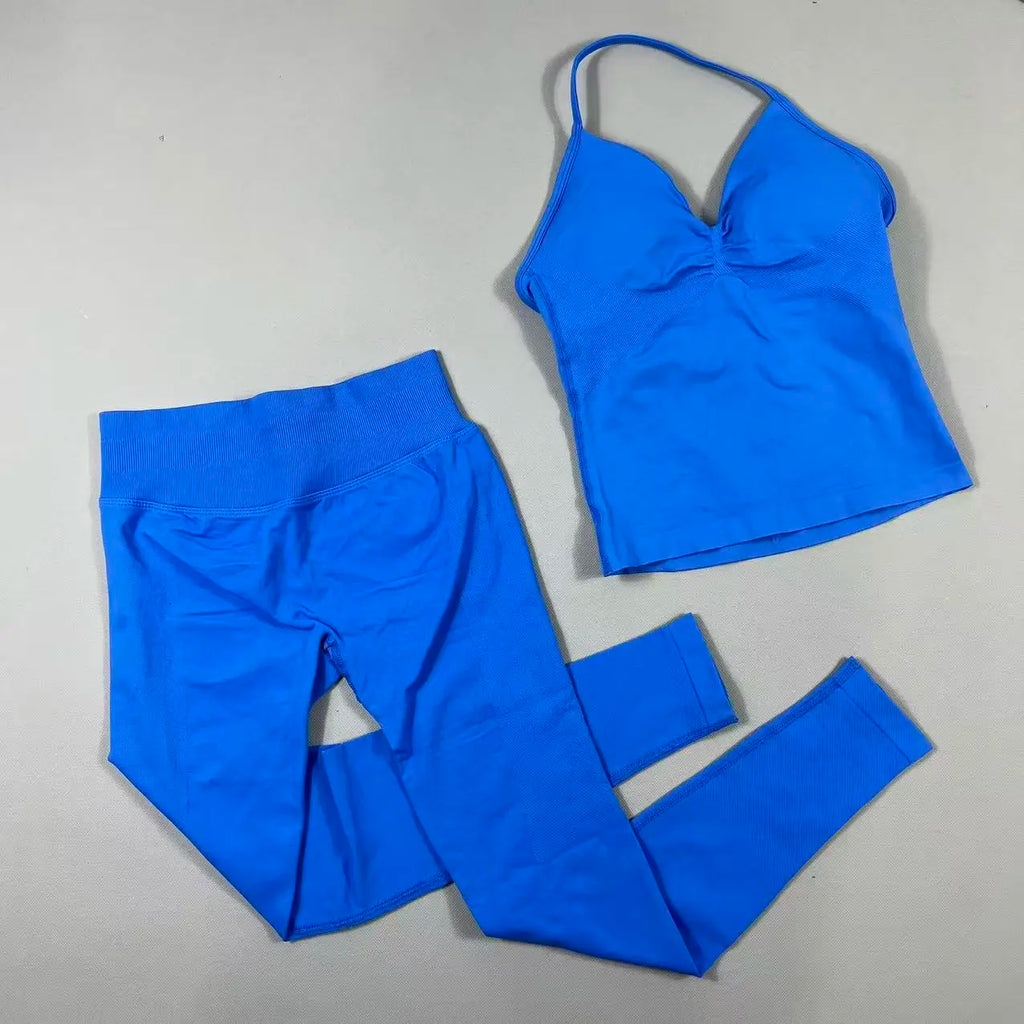 UETEEY Seamless Gym Set Women Tank Tops High Waist Scrunch Yoga Leggings Fitness Clothes Workout Sets Gym Suit Activewear